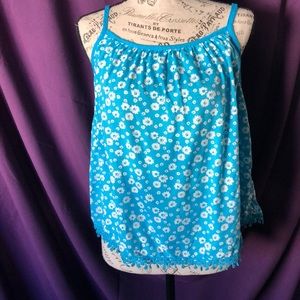 Justice Aqua blue flowery spaghetti strap tank